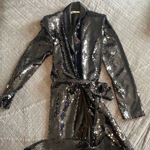 Zara midi black sequin dress with belt size S